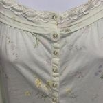 Lightweight Floral Print Button Front Nightgown with Lace Trim Size L Green Photo 3