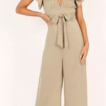Petal and Pup NWT Minimalist Short Sleeve Bow Jumpsuit Size 6 Taupe Preppy Boho Photo 0