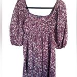 Lila Rose Juniors’ Lily Rose Pleated Bodice Skate Dress XS Wine Floral Puff Sleeve Peasant Photo 2