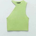 ZARA ASYMMETRIC GREEN RIBBED CROP TOP BLOGGERS FAV SIZE SMALL Photo 0