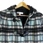 New York Company Plaid Duffle Coat Hooded Wool Toggle Button Women's Medium Black Photo 1