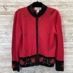 Tiara International Womens M Christmas Sweater Red Zip Christmas Collection Photo 1