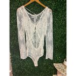 Free People NWT $168 Ready To Party Bodysuit White Embellished Lace Mesh Sheer S Photo 5