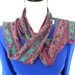 Anne Klein Long Rectangle Scarf 70" x 11" Royal Tones Floral Burgundy Signed Photo 7