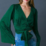 Flying Tomato Green Tie-Front Blouse Large Photo 0