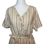 Lake Flower Striped Midi Dress‎ Casual Button Front with Belt Size L Linen Blend Tan Size L Photo 1