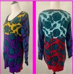 Betsey Johnson Vintage Multi Print Mini Drees Sweater 80's Style Retro Size L Photo 3
