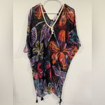 Pool to Party Subtle Luxury Night Garden Kaftan Coverup One Size VGUC Black Photo 4