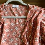 Isalis  Boho Floral Top Front Tie Ruffle Terracota Orange Printed Small Dainty Photo 5