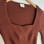 Abercrombie & Fitch A&F Ribbed Dark Brown Bodysuit Square Neck Thong Neutral Minimalist Long Sleeve Photo 3