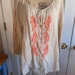 Vintage America Cream and Orange Embroidered Tunic! Size L Photo 0