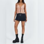 Peach 🍑 Crop Halter Top Split Deep V Neck Crinkle Texture Tie Front Tops Orange Size M Photo 3