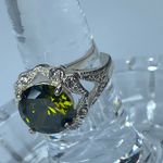 Ring Women Size Approximately 6.25 Fashion Ring Silver Tone Green Shade Center Photo 11