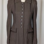 JACK  Puff Shoulder Poetcore Coat Jacket Herringbone Tweed Brown Small Photo 14