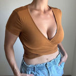 Deep V Surplice Crop Top Medium Amber Caramel Going Out Orange Photo 0