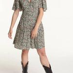 The Kooples Women's Short Floral Printed Bell Sleeve Dress Size 2 Tiered Photo 0