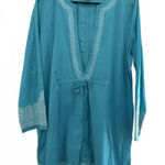 Tropical Escape NEW  Women's Cover Up Large Blue White Embroidered Beach Pool Photo 0