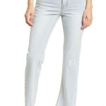 Avec Les Filles Jeans Straight Leg High Rise Jeans With Slit Hem Blue Size 28 Photo 0