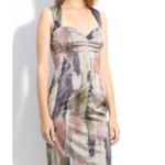 Jay Godfrey Size 8 Multicolor Shimmer Satin Abstract Cocktail Pencil Dress Silver Photo 1
