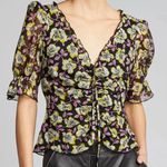 Cinq à Sept Cinq a Sept Kimberly Top Ruched Floral Print Top Black Multi Size M Photo 0