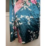 Peacock Floral Long Robe Womens Large Green Satin Kimono Belted Loungewear Photo 9