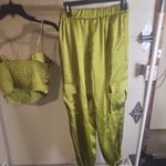 Sincerely Jules Satin Push Up Corset Top & Cargo Pants Set Size S Green Photo 6