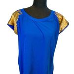 Fun & Flirt 3/20🦋 Royal Blue High Low Top with Sequin Shoulders Size Large Photo 0