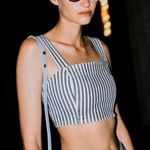 ZARA Blue Denim and White Striped Crop Bodice Tank Top Photo 0