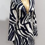 H&M Women's Black/Zebra Print Long Sleeve Deep V-Neck Mini Dress Size XS Photo 4