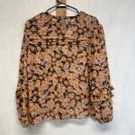 Sanctuary  Pintuck Long Sleeve Pullover V Neck Floral Blouse‎ in Harvest Size S Photo 3