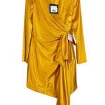 Mac Duggal  NEW Size 10 Marigold Asymmetrical Draped Long Sleeve Mini Dress 70152 Photo 3