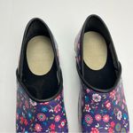 Cape Clogs Leno Sweden Purple Floral Black Leather Slip Resistant SZ 38 US 7.5 Photo 2