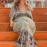 Floral Green Maxi Dress by T. ZOVICH Mixed Media Smocked Waist Crochet Trim Size M Photo 3