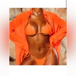 Matte Collection  bright orange 3 piece bikini high waist stringy sheer shirt S Photo 1