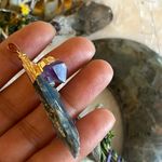 Blue Kyanite & Amethyst Gold Tone Pendant ✨ Purple Photo 7