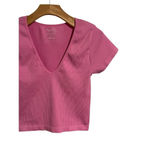 Rue 21 Ribbed V-Neck Crop Top Womens Size Medium Pink Casual Spring Blouse Shirt Photo 2