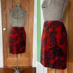 Talbots  Paisley Velvet Red Black Pencil Skirt Women’s Size 8P Photo 1