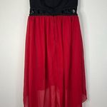 Mod Modele Strapless High Low Dress Small Black Red Chiffon Formal Party Gown Photo 7