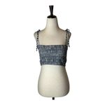 J.Crew  Shirt Women Small Navy Blue White Cotton Gingham‎ Smocked Cropped Top Photo 2