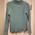 L.L. Bean Size M Light Blue Cotton CableKnit Turtleneck Pullover Sweater Size M Photo 0