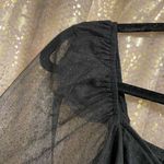 Privy  Black Long Mesh Sleeve Ruched Smocked Back Cropped Top Medium Photo 4