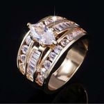 Gorgeous gold band marquise faux diamond Wedding ring set ! so realistic! Size 6 Photo 1