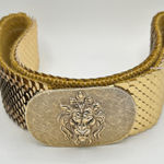 Vintage Gold Tone Lion Head Belt: Metallic Fish Scale Stretch Belt Photo 0
