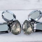 Vintage Clip On Earrings Mirrored Grey and Muted Green Photo 2