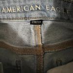 American Eagle  Mom Straight Jeans Size 8 Light Wash High Rise Distressed Stretch Photo 6