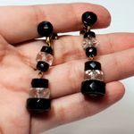 Western Germany Faceted Bead Chandelier Dangle Screw Back Earrings 2" Signed Vtg Black Photo 2