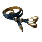 MZ Accessories Ny Snake Leather Belt Womens Small Blue Goldtone Buckle Wrap 1/2" Photo 0