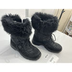 Womans Winter Boots 8 Side Zip Quilted Wrap Around Tie Fur Cuff Black Photo 1