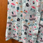 Unique Vintage  Short Sleeve Bow Neck Button Up Blouse Paris French Print XL 14 Photo 6