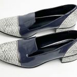 LOGO By Lori Goldstein LOGO Lori Goldstein Madeline Blue Gray Leather Faux Snake Print Slip On Loafers Photo 7